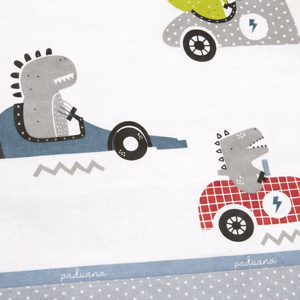 Juego De Sábanas Infantil Dinos Race Azul De Algodón y Poliéster Paduana