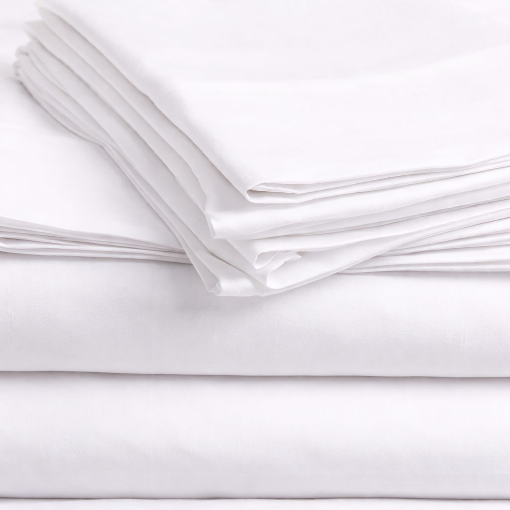 Juego Completo de Sábanas Blancas Hostelería Roomers Bed Linen, Algodón Poliéster.