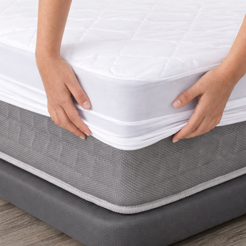 Cubre colchón protector de colchón acolchado reversible y transpirable.