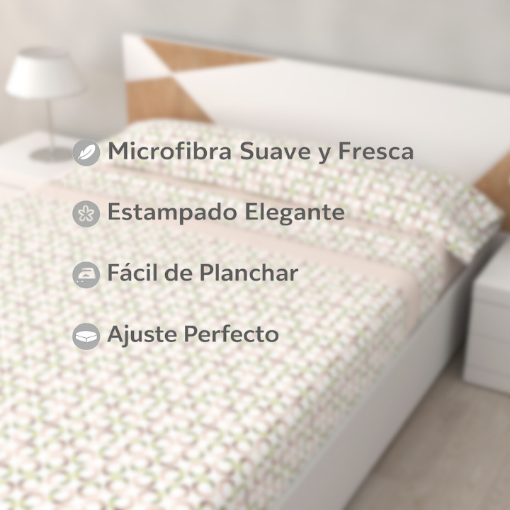 Juego de Sábanas Lorena Beige de 3 Piezas Suaves, Frescas y Bajera Ajustable 100% Microfibra
