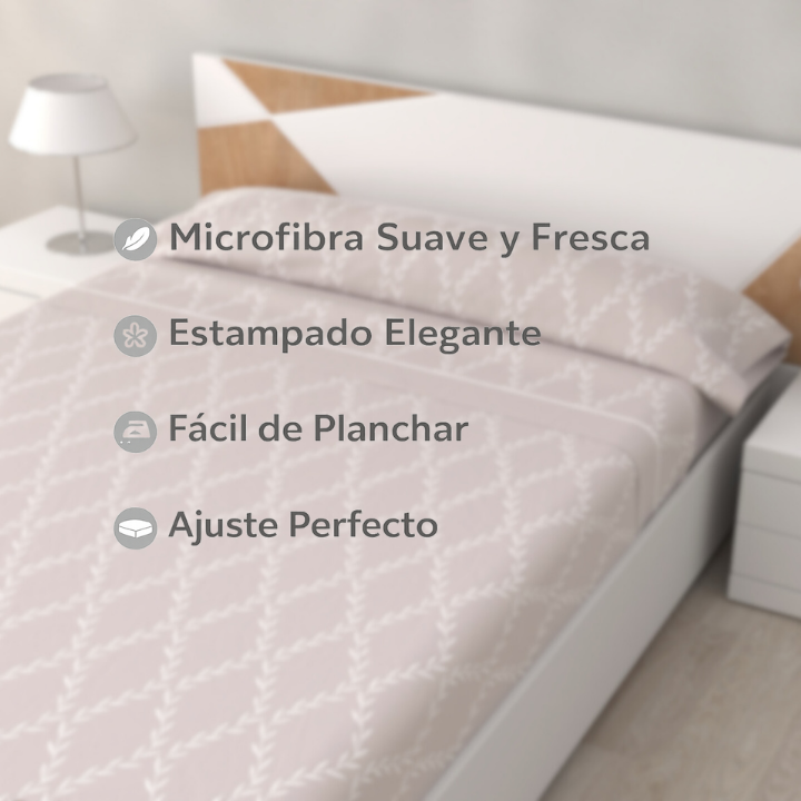 Juego de Sábanas Viento Beige de 3 Piezas Suaves, Frescas y Bajera Ajustable 100% Microfibra