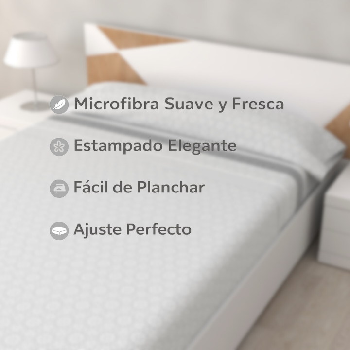 Juego de Sábanas Amanecer Gris de 3 Piezas Suaves, Frescas y Bajera Ajustable 100% Microfibra